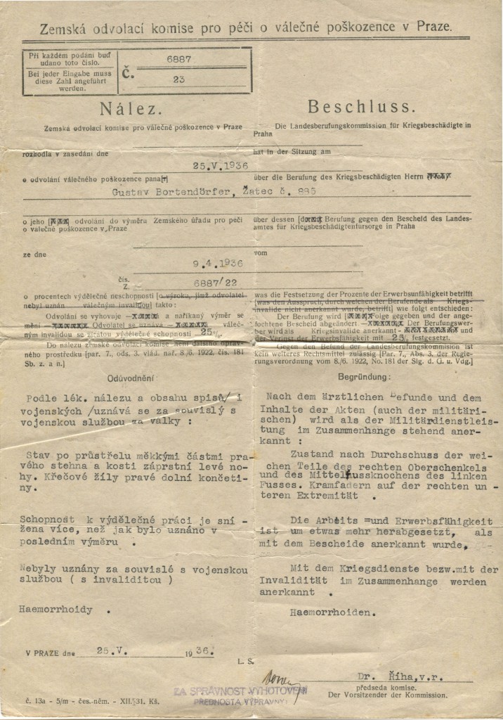 Invaliditätsbescheid 25. Mai 1936